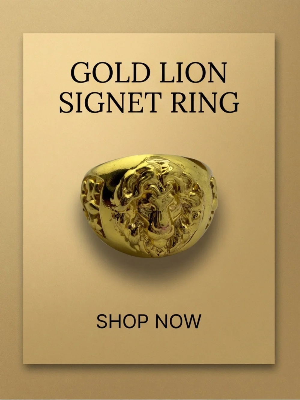 Gold Plated .750 Sterling Silver Base Lion Signet Ring Size 12-3/4 Unisex